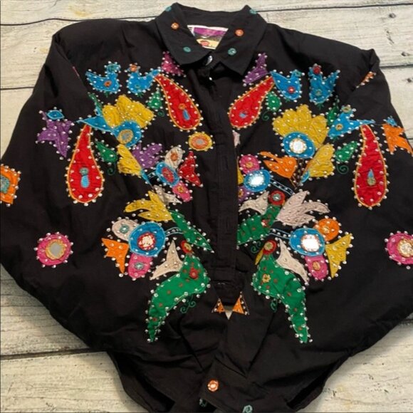 πππππππ Other Destination black folk art colorful pattern crop jacket. L - Picture 10 of 15